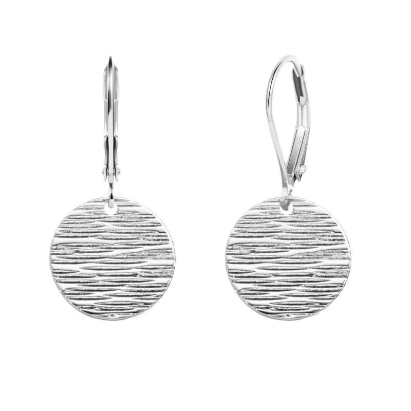 Silver Plated Disc Dangle Earrings for Women Circle Coin Geometric Flat Hammered Hypoallergenic Leverback Drop Earring Jewelry