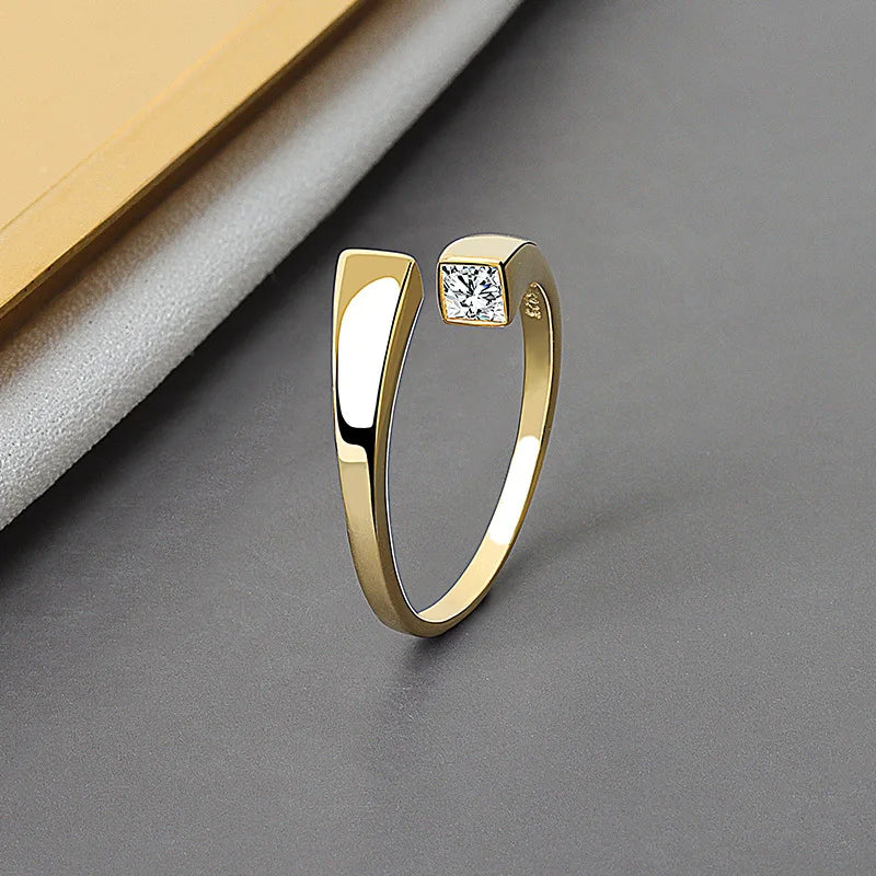 Irregular Cubic Zirconia Adjustable Ring for Women Trendy Gold Silver Color Simple Daily Wear Jewelry Ring for Teens Girls Gift