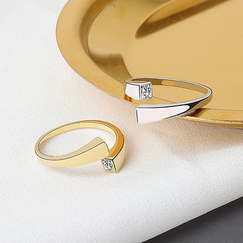 Irregular Cubic Zirconia Adjustable Ring for Women Trendy Gold Silver Color Simple Daily Wear Jewelry Ring for Teens Girls Gift