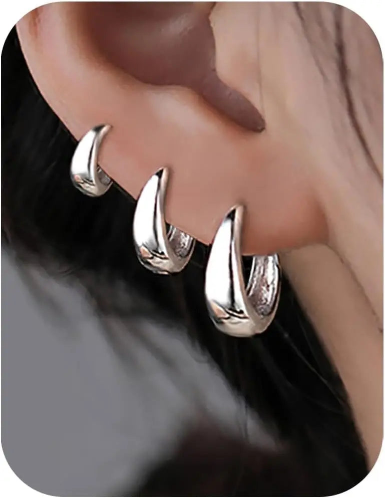 3 Pair 14K Gold Plated Hoop Earrings for Women Dainty Cartilage Huggie Earring Multiple Piercing Hypoallergenic Trendy Jewelry