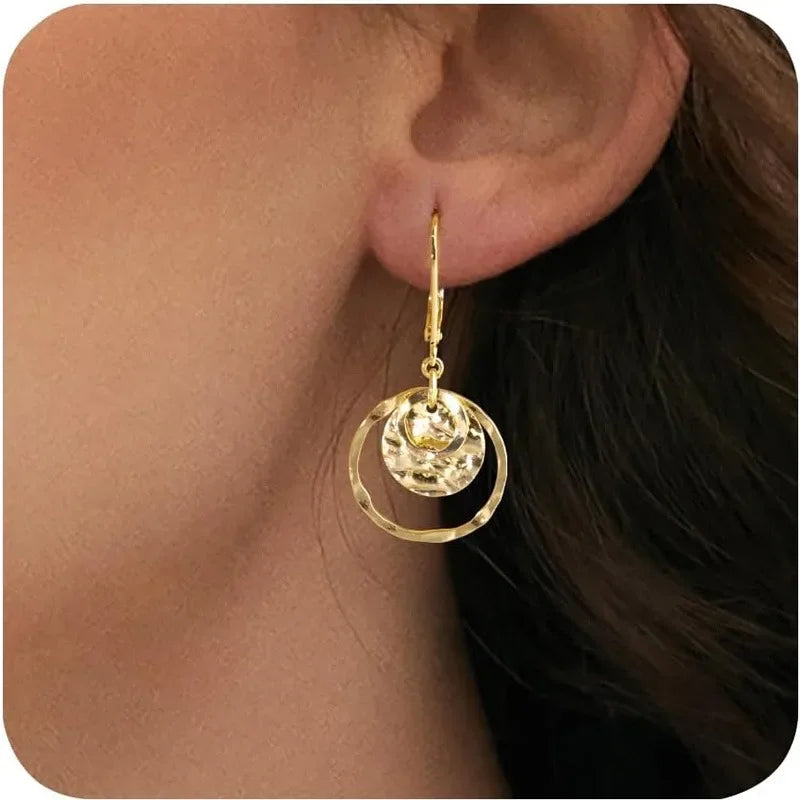 Disc Leverback Earrings for Women Trend Gold Silver Plated Hypoallergenic Hammered Circle Drop Dangle Earrings Jewelry Gifts