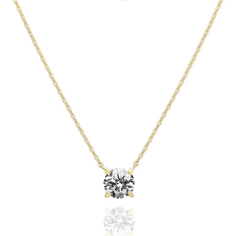 14K Gold Plated Crystal Solitaire CZ Dainty Choker