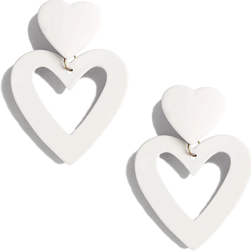 Double Pink Heart Earrings Dangling Conversation Heart Earrings Cute for Women Love Shaped Dangle Drop Women White Black Green