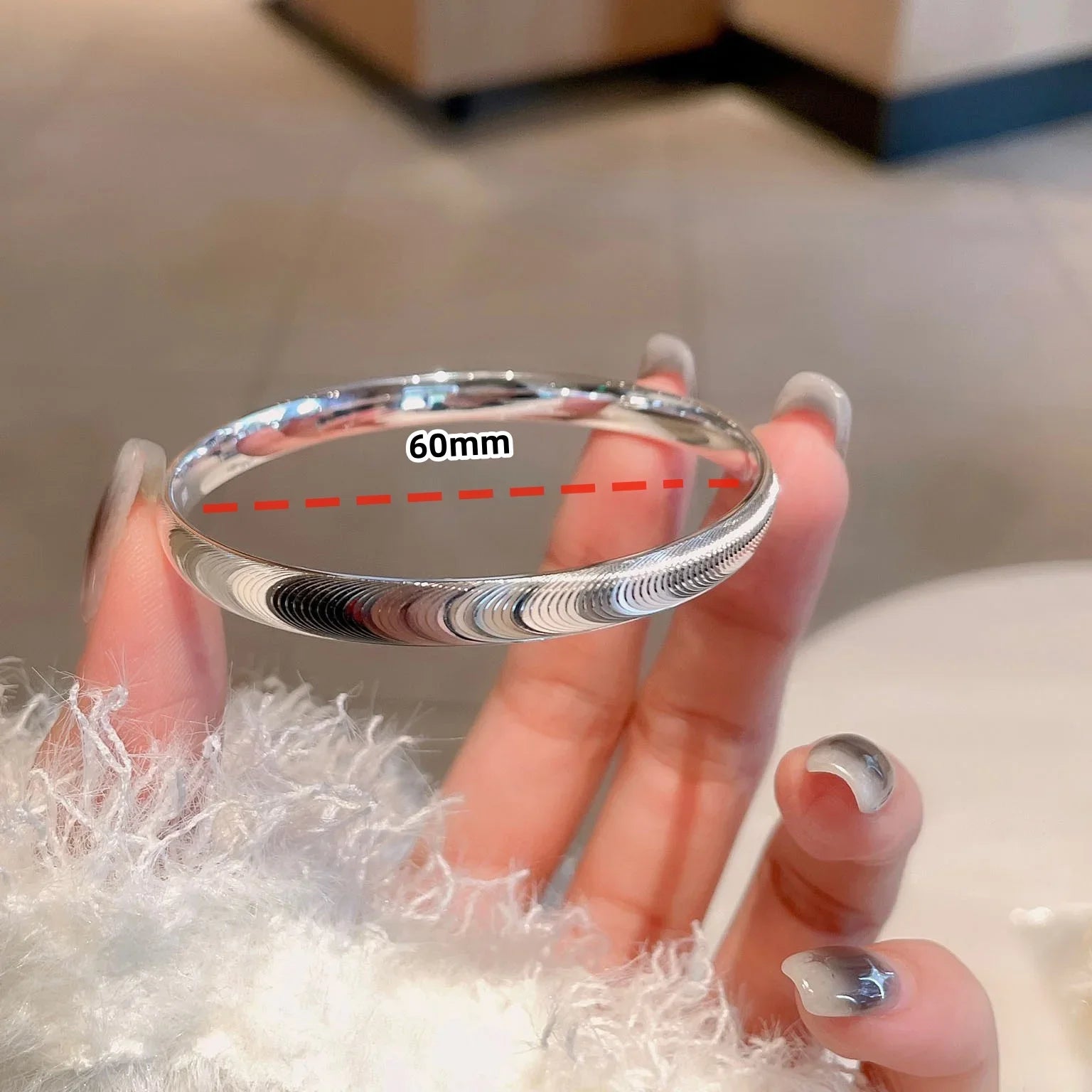 Silver Color Personalized Design Bangle for Women Teen Girls New Waterproof Non-fading Round Bracelet Jewelry Gift