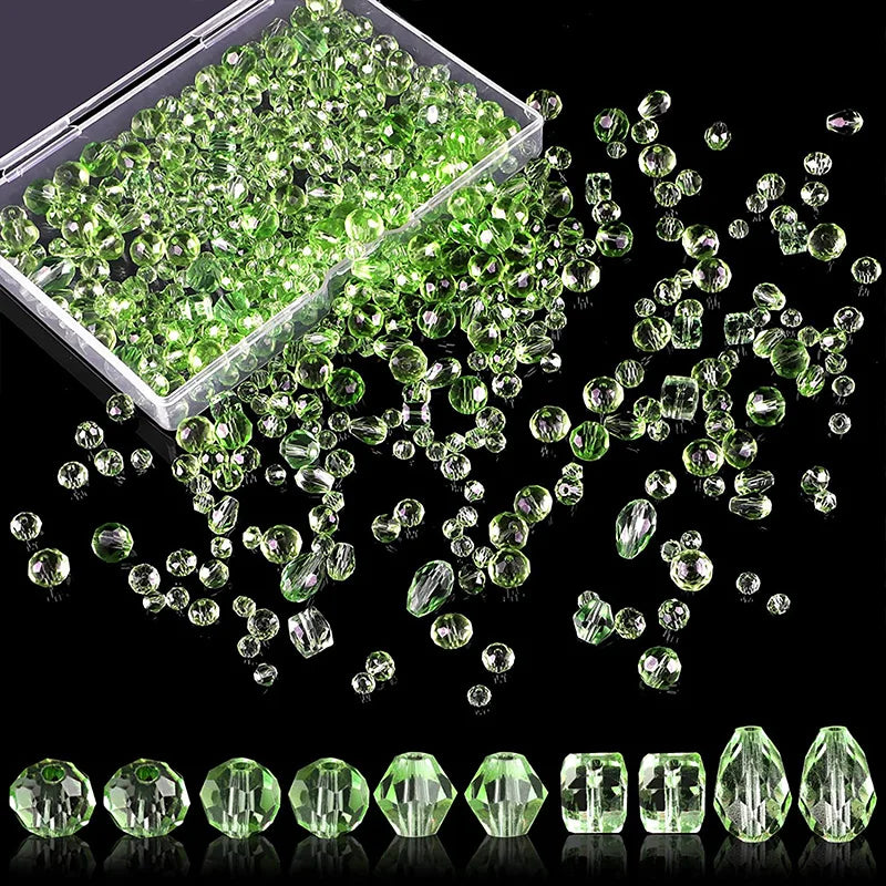 600 Pcs Assorted Crystal Beads for Jewelry Making with Box Glass Beads Bulk for DIY Necklace Bracelet Earring AB Black Red Blue
