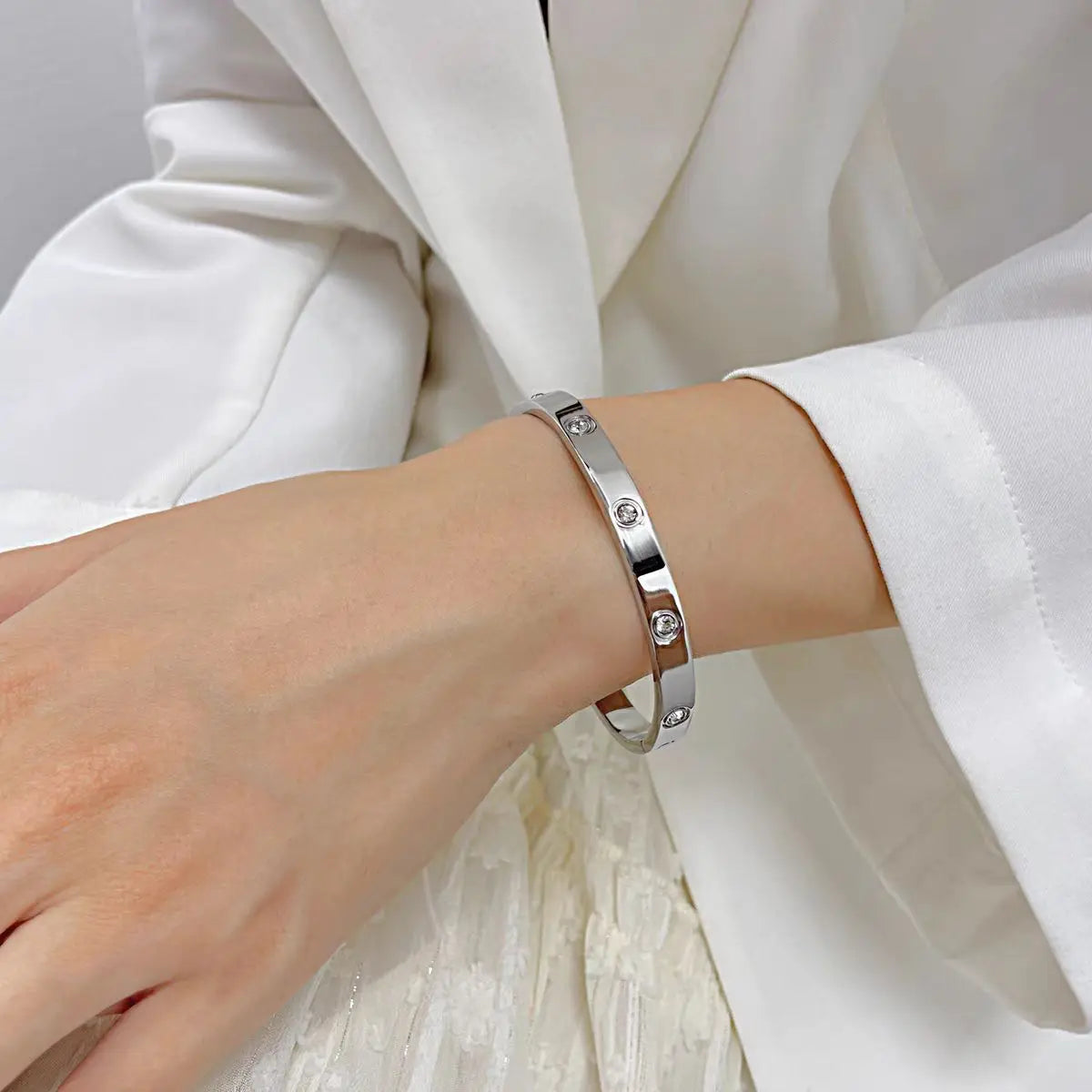 4mm 18K Gold Plated Bracelet for Women Stacking Stainless Steel Thin Round Glossy Bracelets Classic Lightweight Cuff Bangle