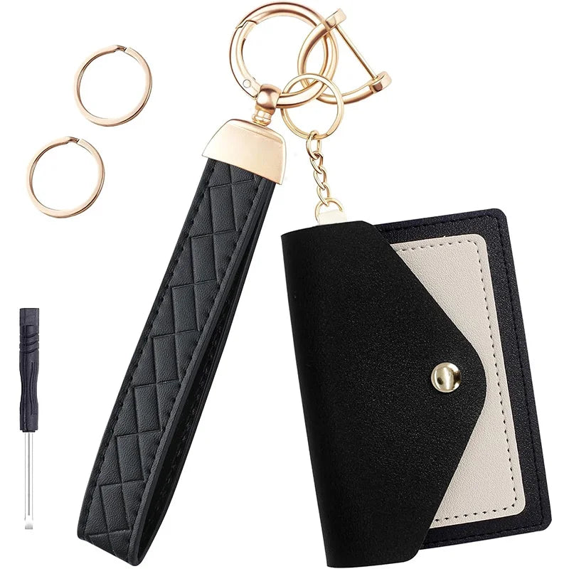 Microfiber Leather Wristlet Wallet Keychain for Women Men Black White Car Card Holder Bag Charm with 3 Key Ring Luxury Keychains
