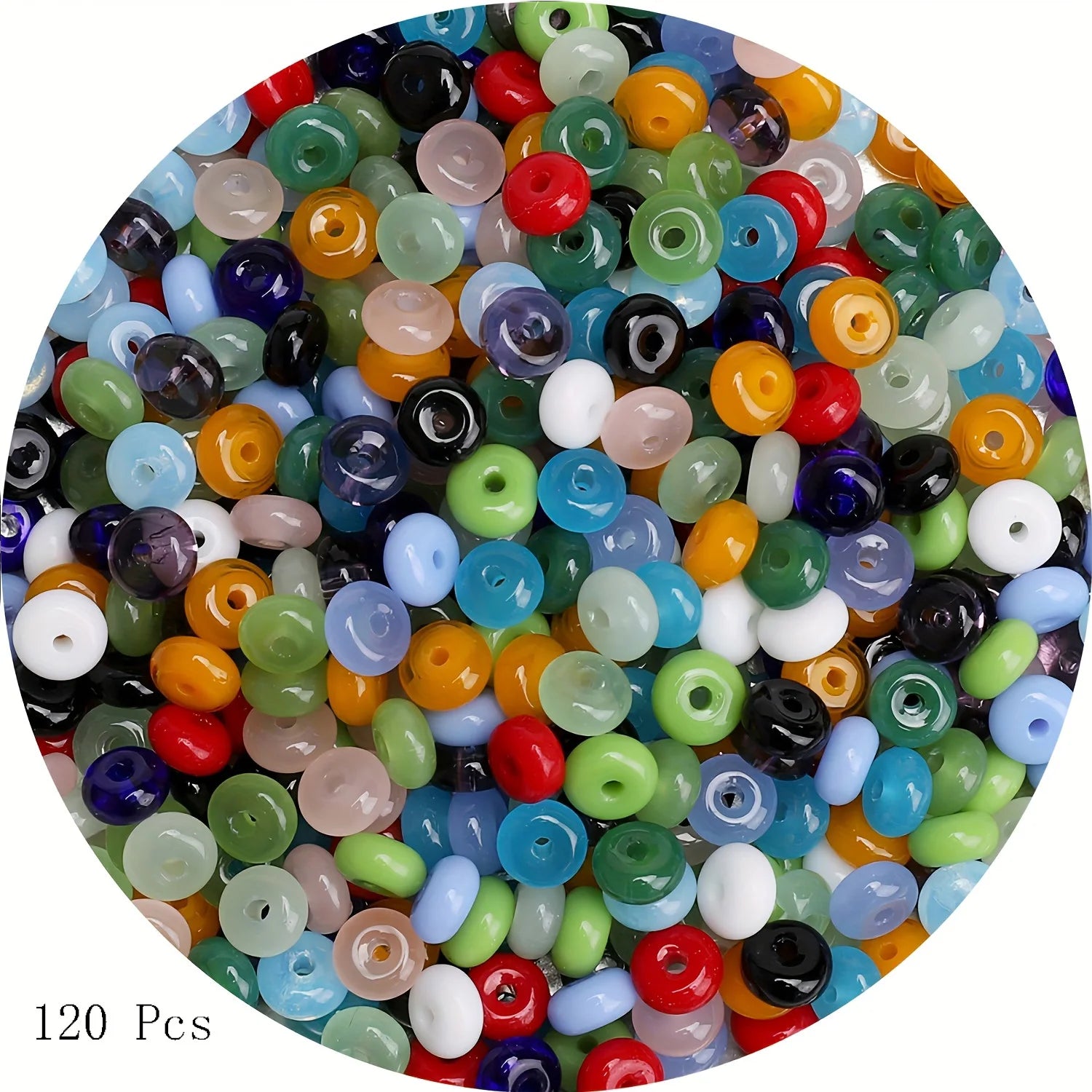 120pcs Vibrant 6mm Glass Wheel-Beads - Colorful Round Candy-Colored Loose Beads, Hollow, Ideal for DIY Jewelry Making, Craft Pro