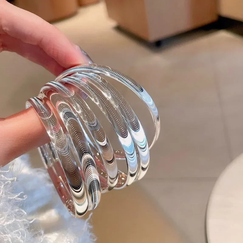 Silver Color Personalized Design Bangle for Women Teen Girls New Waterproof Non-fading Round Bracelet Jewelry Gift