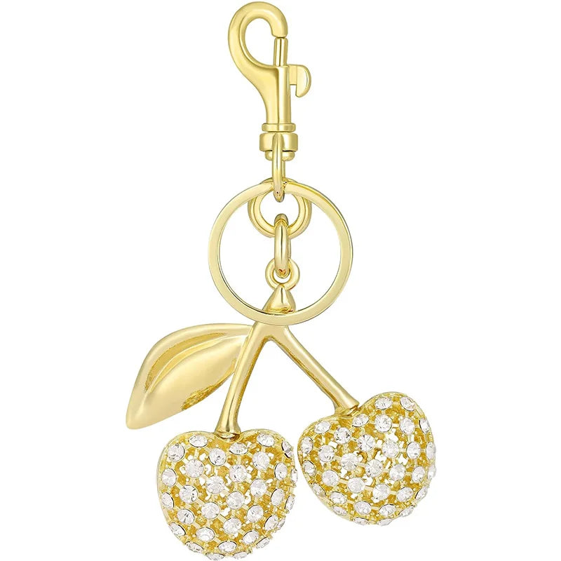 Cherry Keychain Bag Charm Bling Sparkly Metal Key Accessories for Purses Charms Handbags Pendant for Women Gifts