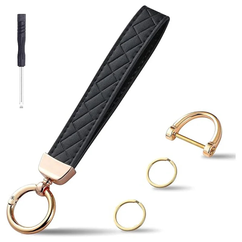 Microfiber Leather Wristlet Wallet Keychain for Women Men Black White Car Card Holder Bag Charm with 3 Key Ring Luxury Keychains