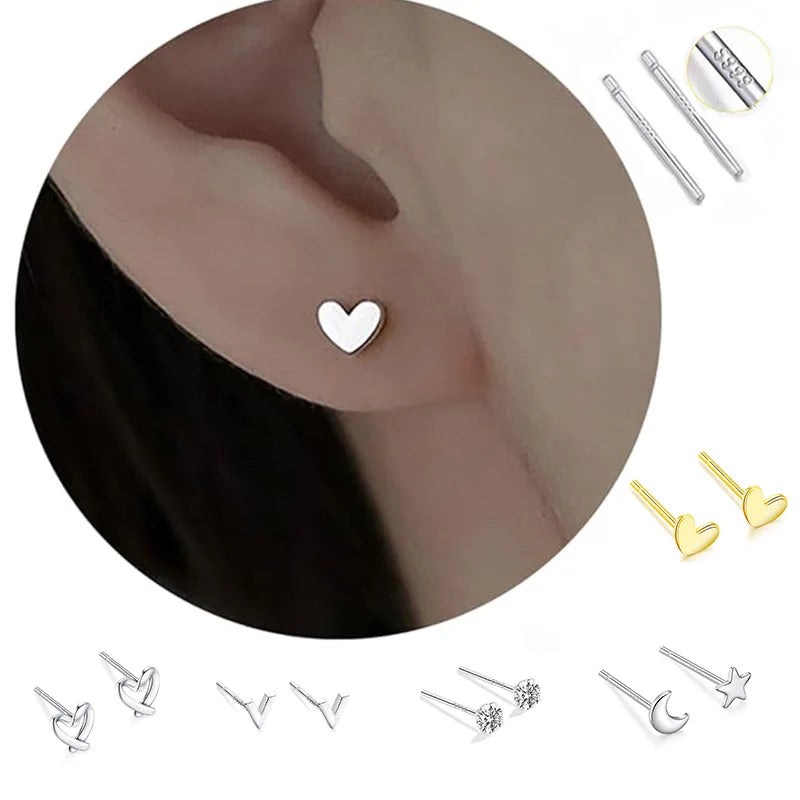 Mini Heart Stud Earrings Hypoallergenic Tiny Small Cartilage Tragus Stud Earrings for Women Teens Girls Teens Silver/Gold