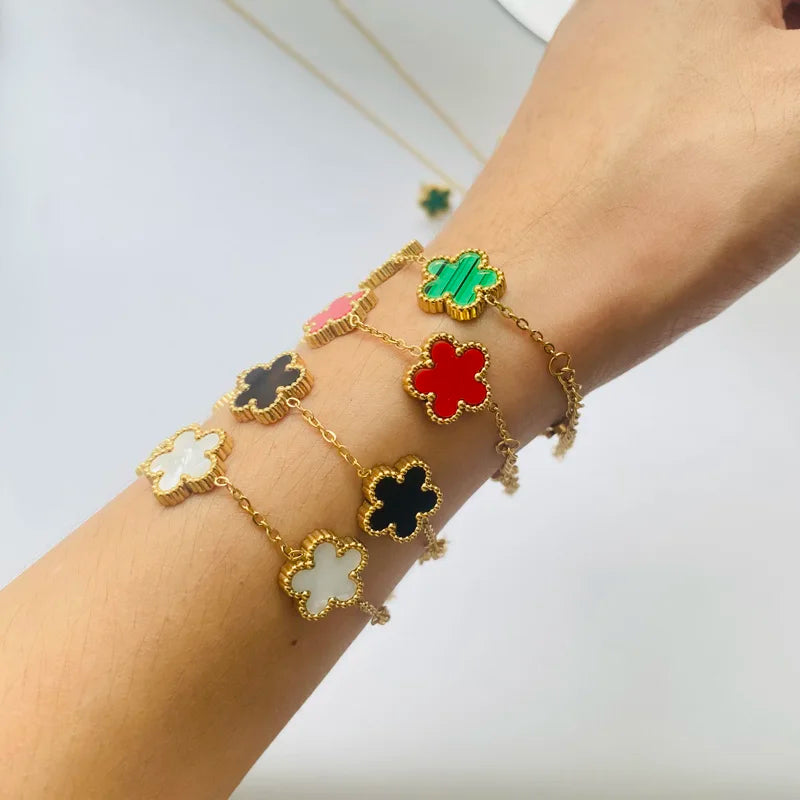 Stainless Steel Flower Charm Bracelets for Women Luxury Elegance Natural White Shell Chain Clover Bracelet Jewelry Gift