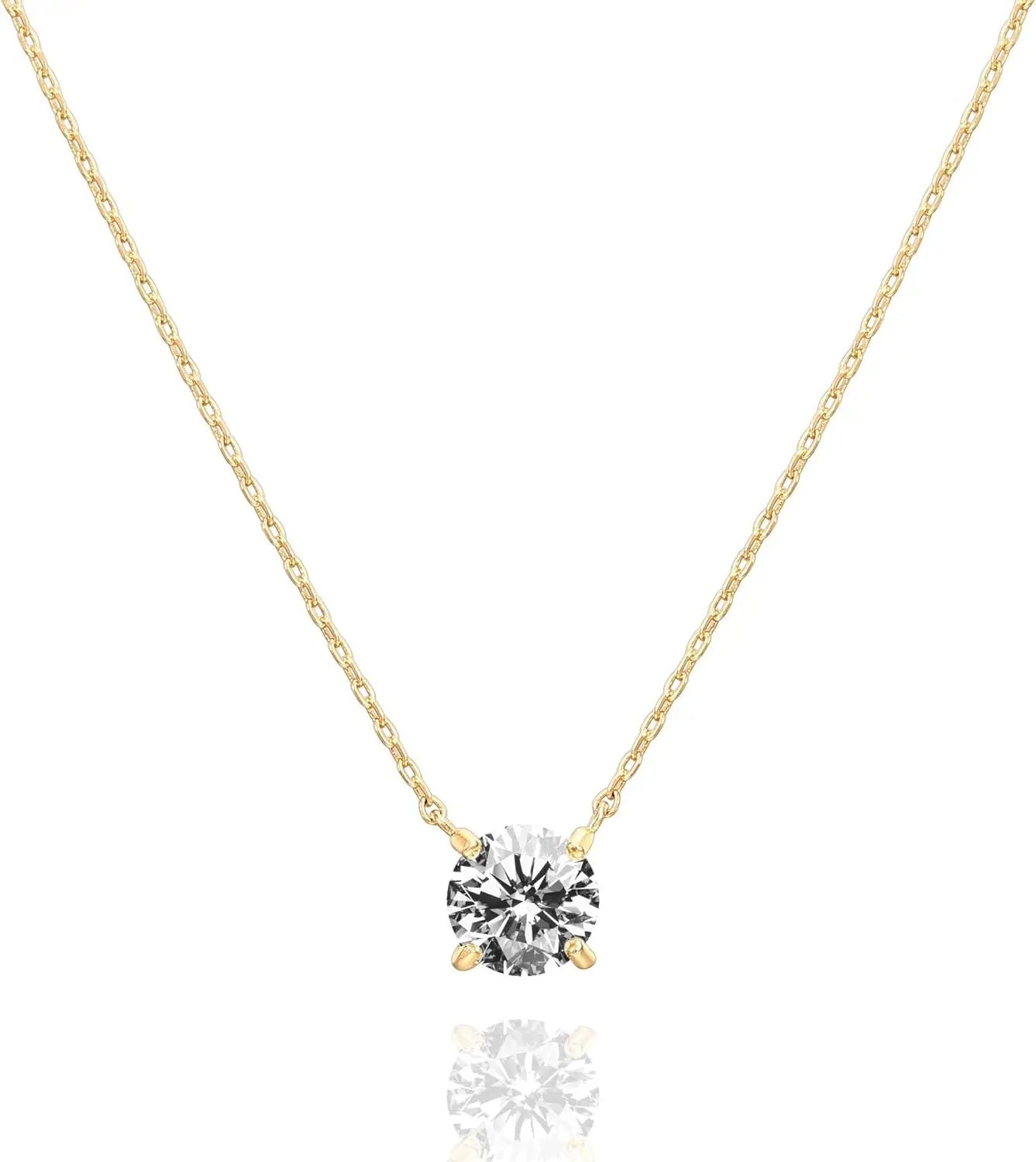 14K Gold Plated Crystal Solitaire CZ Dainty Choker Necklace Gold Silver Color Necklaces for Women Girls Trend Jewelry Gifts