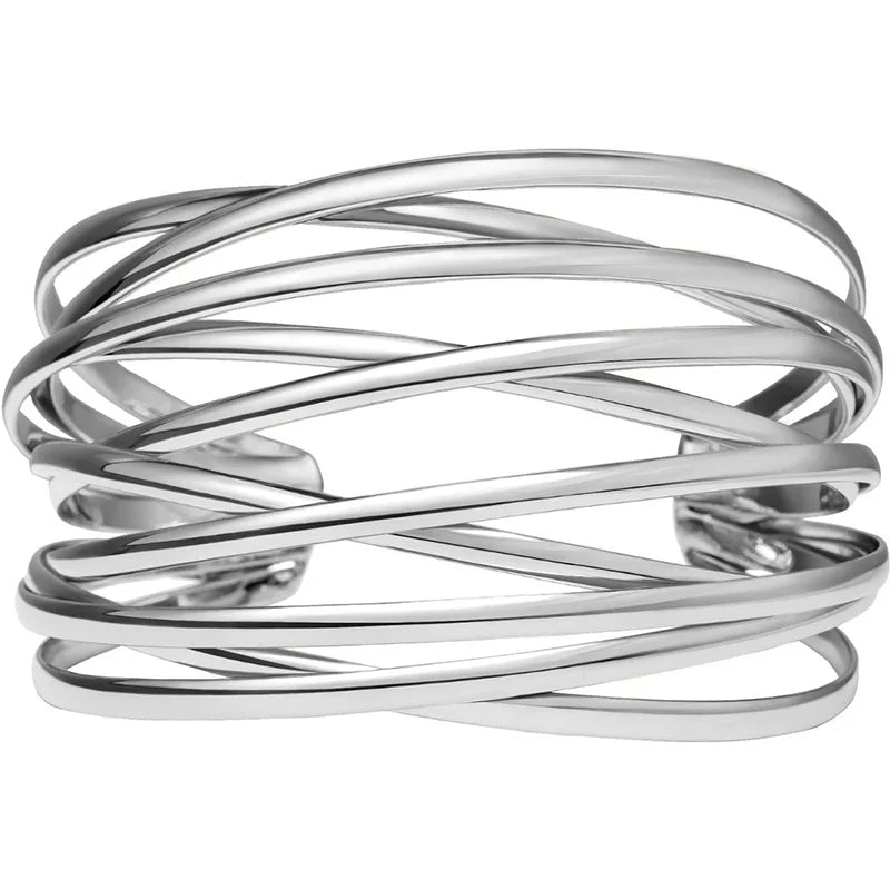 Twisted Cuff Bangle Bracelet for Women Trendy Multi-layer Wire Warp Adjustable Wide Open Chunky Cuff Bracelets Gold Plated
