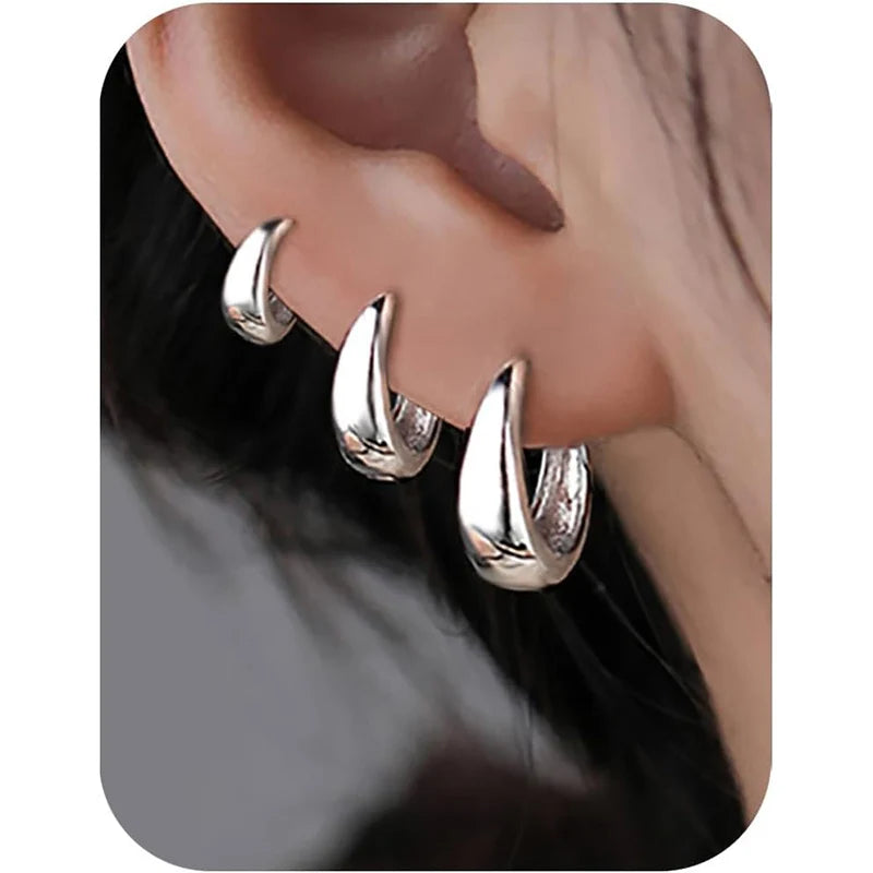 3 Pair 14K Gold Plated Hoop Earrings for Women Dainty Cartilage Huggie Earring Multiple Piercing Hypoallergenic Trendy Jewelry
