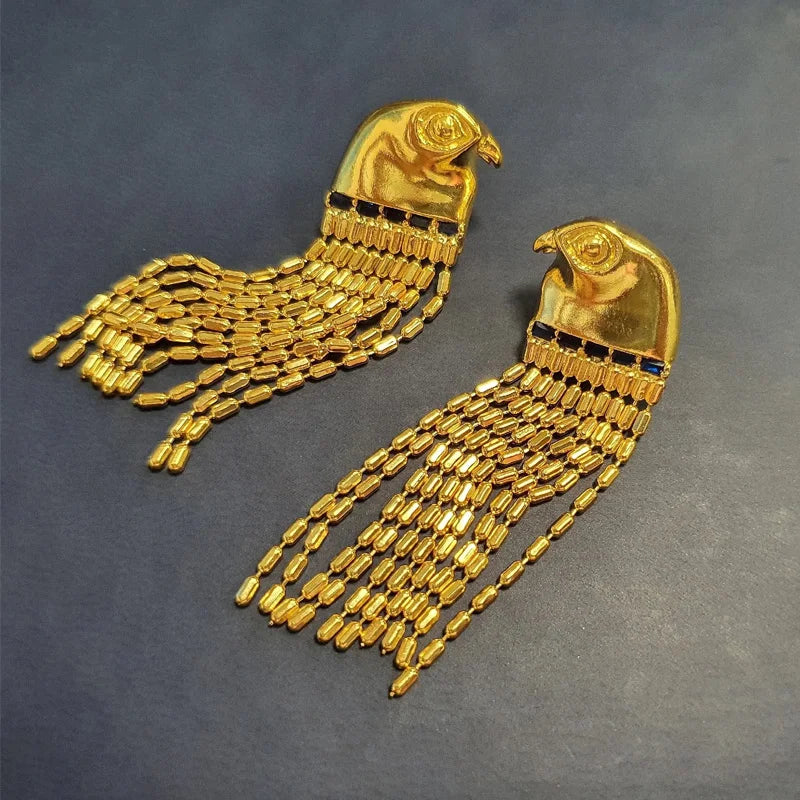 Eagle Earrings for Women 14K Gold Plated 2023 Original Vintage Design Long Tassel Animal Pattern Sun God Dangle Earrings Jewelry